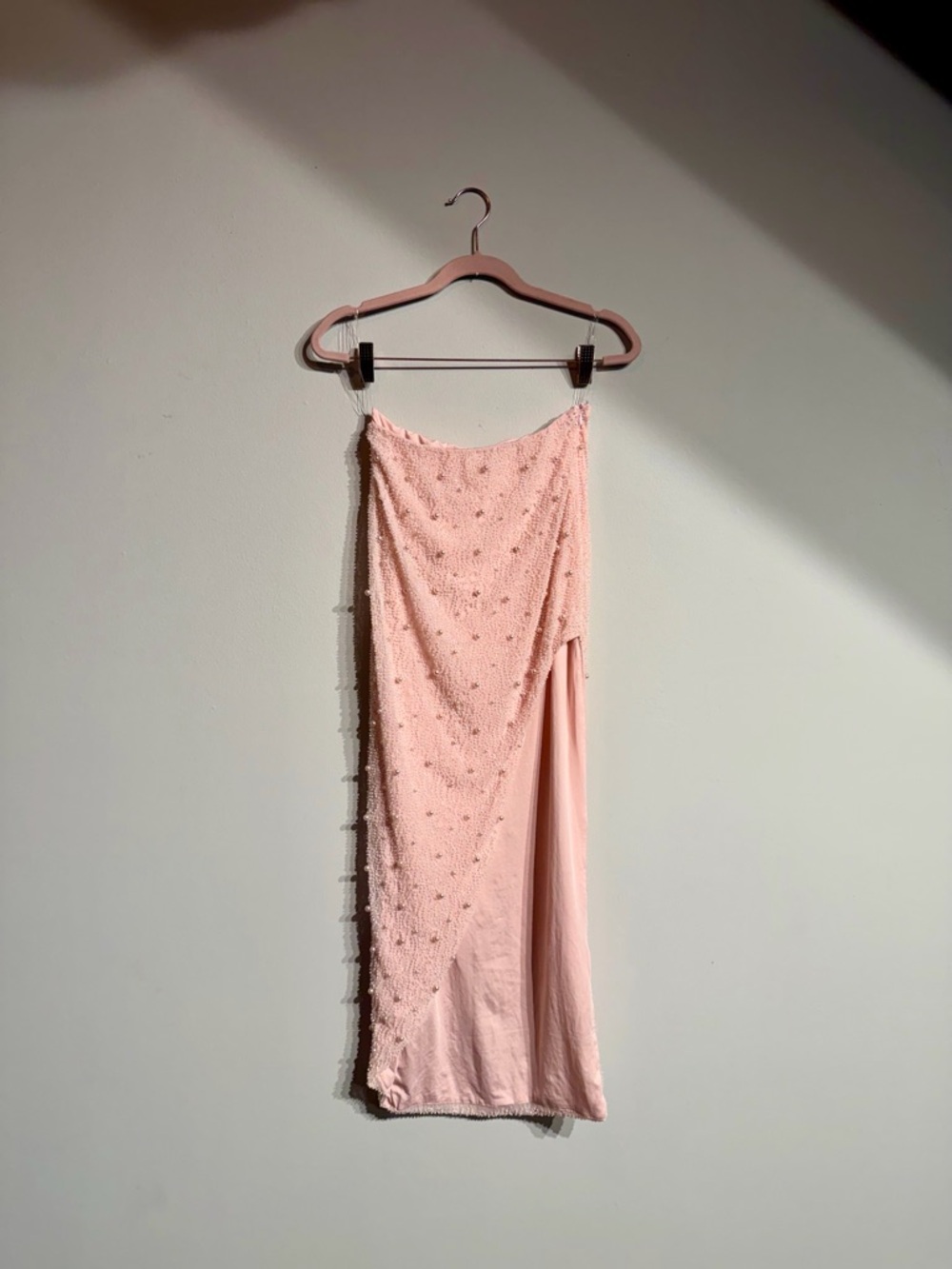 Oh Polly Bordeaux Asymmetric Pink Embellished Maxi Skirt
